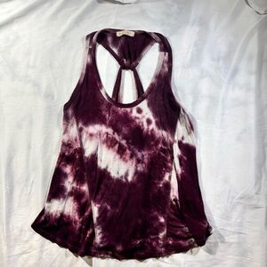 Ethereal - Maroon & White Tie-Dye Flowy Open-Back Racerback Tank Top | Size S